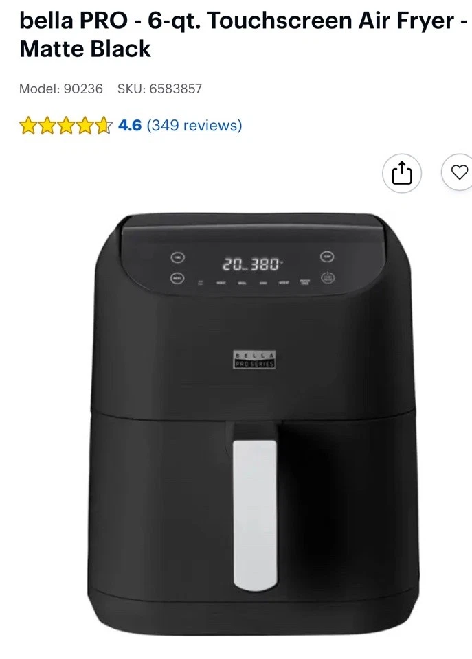 Bella Pro Series 6qt Digital Air Fryer - Black
Opens in a new window or tab
