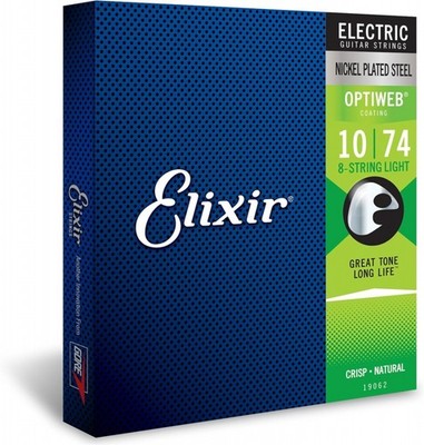 Elixir 19062 Optiweb vernickelte Stahlgitarrensaiten 8-String Light 10-74
