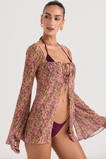 House of CB swimsuit coverup mini dress tunic top bell sleeve XS