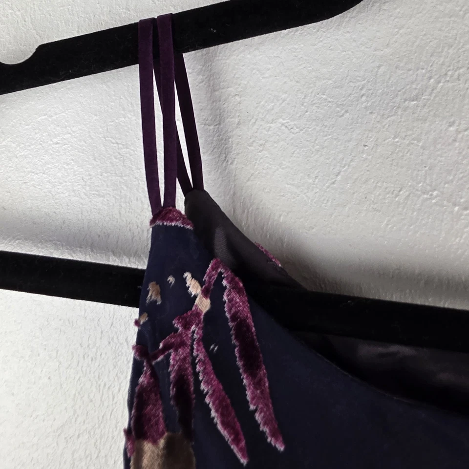 VTG Jones New York Womens Silk Velvet Burnout Dress 8 Fairy Y2K 90s Blue Floral - Image 3 of 4