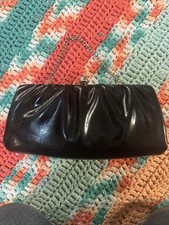 Vintage Mid-Century Black Ruched Clutch Purse   Glam Evening Bag Silver Chain