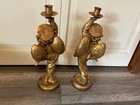 angel candlesticks large 15 inch carved resin ? Soapstone? Gold gilt 2 lbs each — photo 2