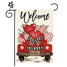 Valentines Day Garden Flag Love Hearts Truck Rustic Yard Outdoor Flag 12x18 I...