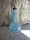 Vintage Barber Hair Tonic Bottle Blue White Blown Milk Glass Swirl Stopper