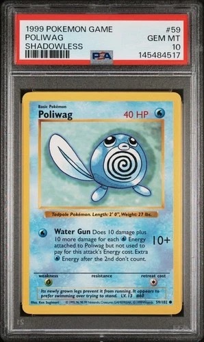 1999 POKEMON BASE SET SHADOWLESS #59 POLIWAG PSA 10