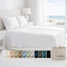 Cooling Split King Sheets Set - Egyptian Cotton 5-Piece - 17" Deep White