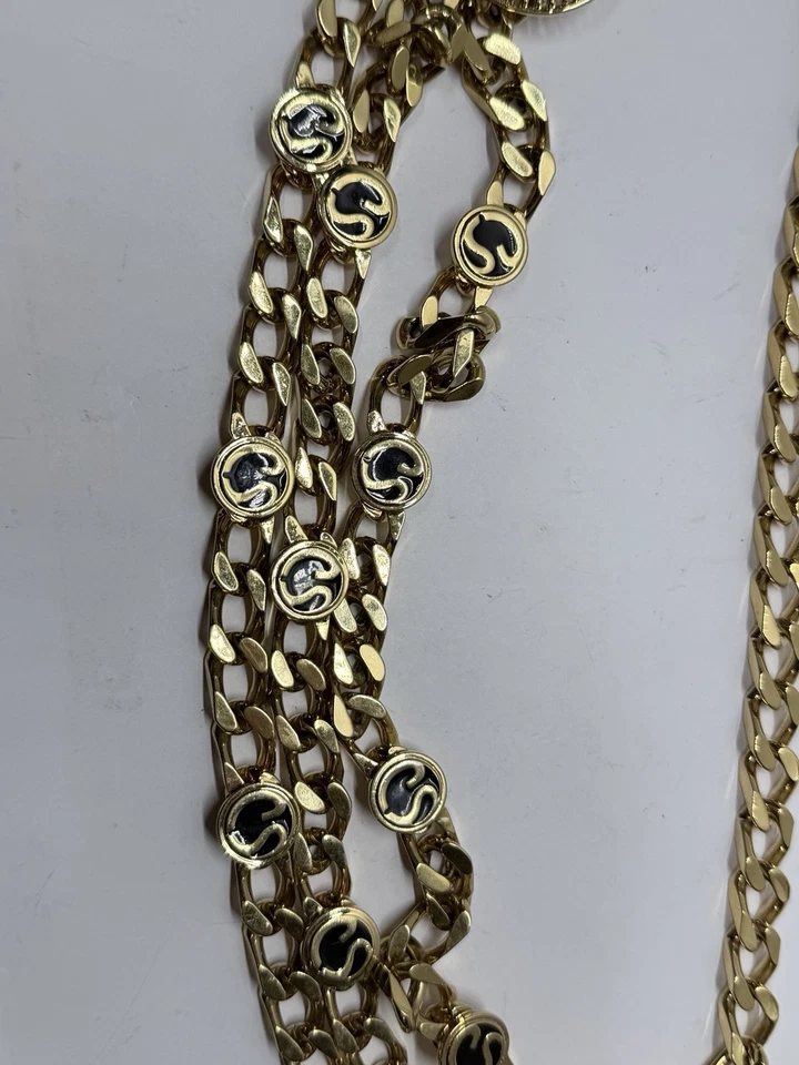 St. John Gold Triple Chain Belt Exaggerated Abstract Initials Logo 48” - Image 3 of 4