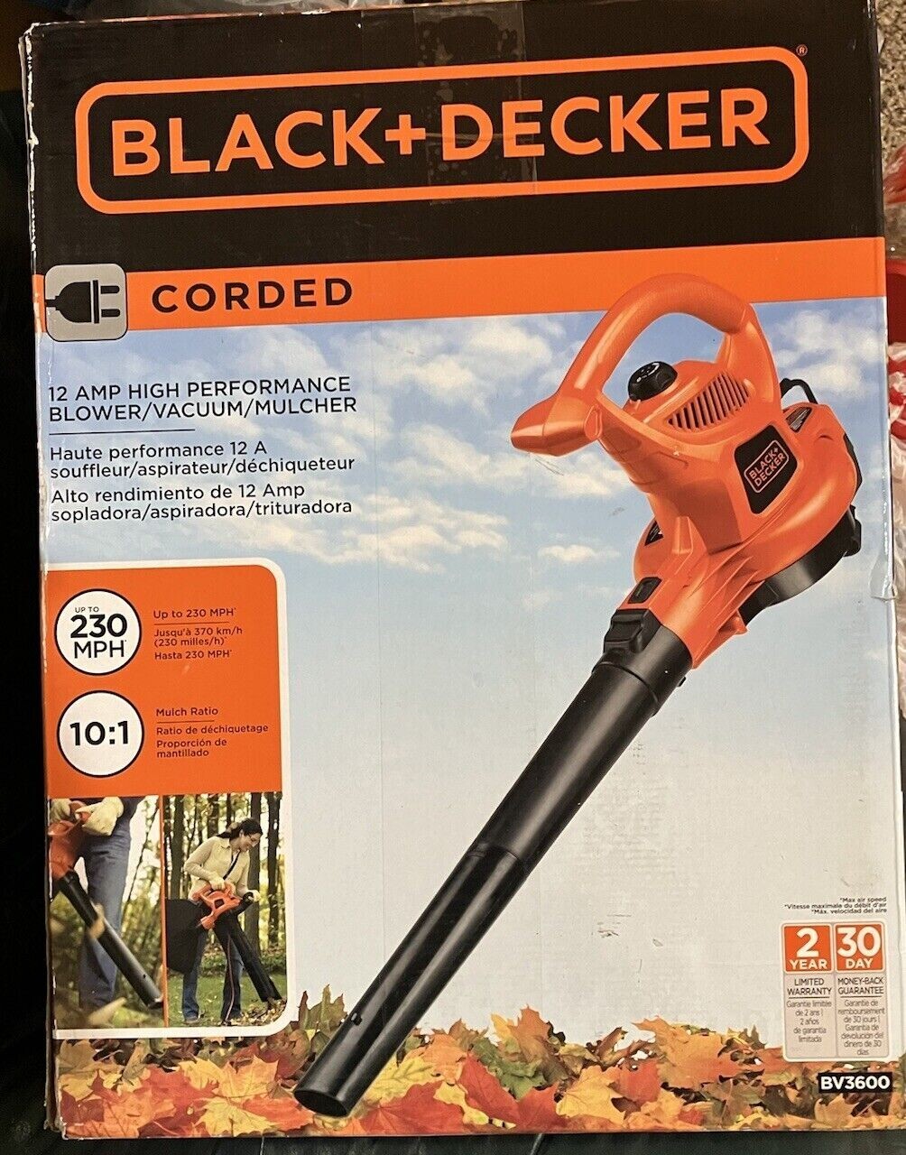 Black+Decker BV3600 12 Amp 3-in-1 Corded Electric Leaf Blowe