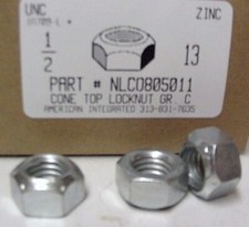 1/2-13 Hex Cone Top All Metal Lock Nuts Grade C Steel Zinc Plated (100)