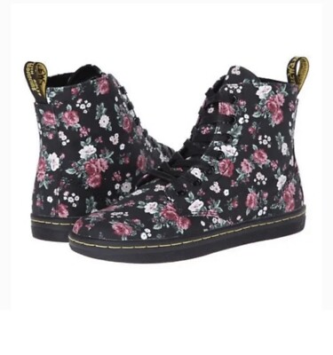 MARTENS Womens Hackney Floral Black Canvas Ankle Boots Shoes SZ EU 38 