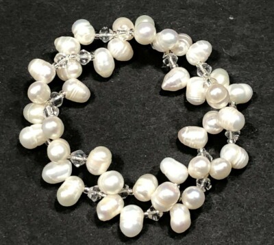 Womens Bracelets To Inches Beaded On Stretchy String Band Clear White  New