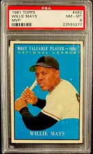 1961 Topps #482 Willie Mays Most Valuable Player MVP Giants HOF PSA 8 NM/MT