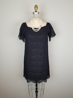 Monteau Black Eyelash Lace Off the Shoulder Shift Dress * Women's Size  Medium | eBay