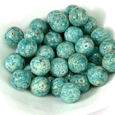 Czech Pressed Druk Round Glass Beads Cry.Green Turquoise Speckled 10mm 12mm 14mm