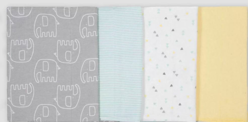 Gerber Baby 4pk Elephant Burpcloth - Yellow/White/Gray