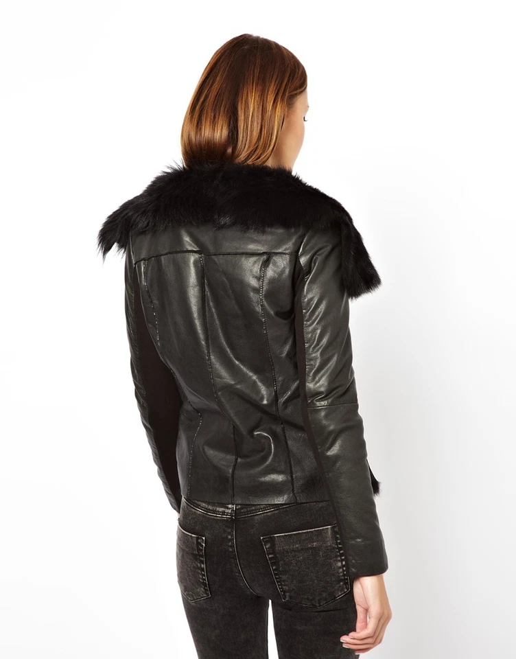 Abrigo Chaqueta Muubaa Henely Cuero de Cabra Piel de Oveja Borde de Oveja *US 4/UK 8 Foto 3 de 4