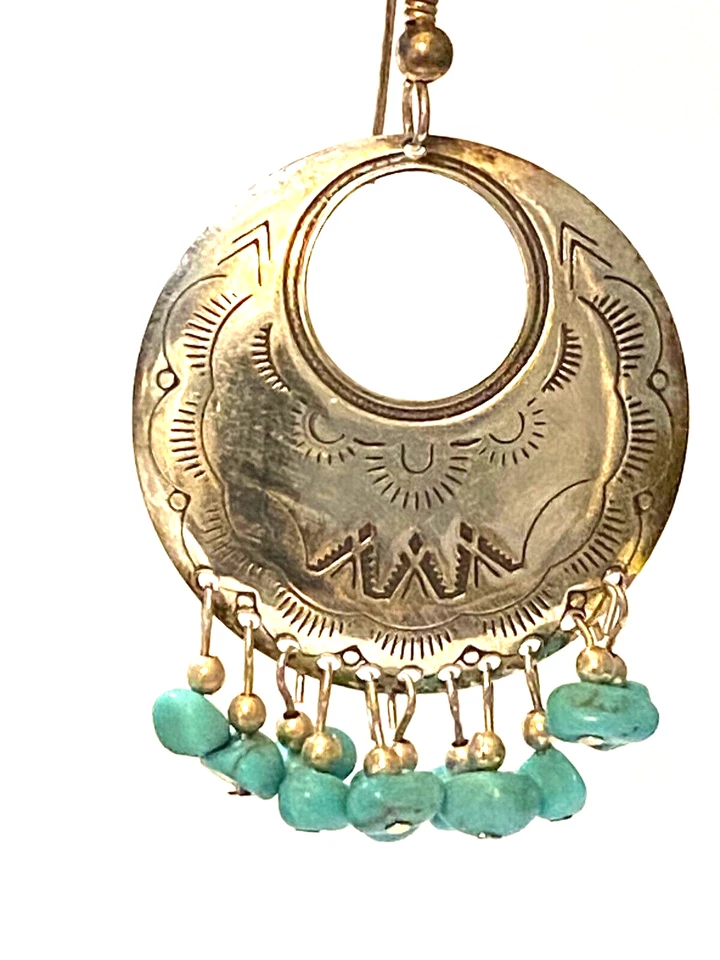 Pendientes de aro vintage de plata de ley turquesa con cuentas Foto 2 de 4
