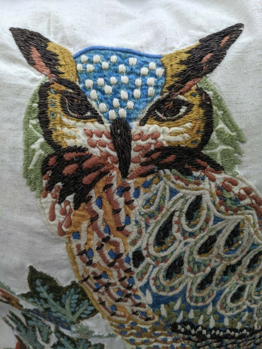 NEW Pottery Barn Embroidered Appliqué Owl Bird Pillow Cover 20