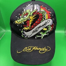 Ed Hardy Dragon Hat Black Cap Women’s Baseball/Trucker Style Adjustable Strap 55