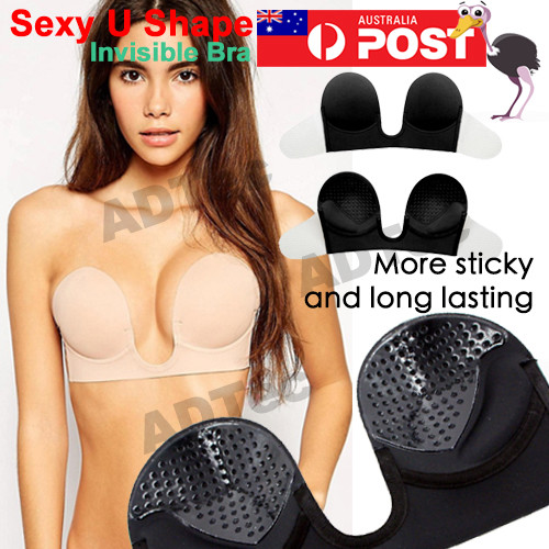 AU Backless Plunge Bra Strapless U Shape Adhesive Silicone Invisible Push  up Bra