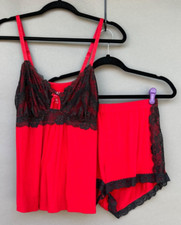 Adore Me Pajama Set 0X Red & Black Lace Sleev...
