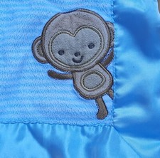 Carters Just One You Blue Brown Monkey Baby Blanket Satin Edging Security Lovey
