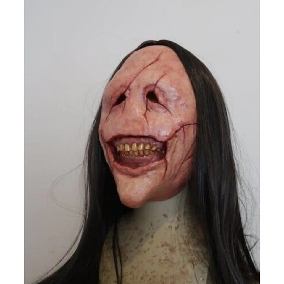 Devil Ghost Demon Cos Horror Long Hair Headgear Scary Red Face Teeth Latex Mask - Image 3 of 4