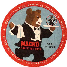Macko Best Hungarian Emmental Cheese 4"Vintage Label Anthropomorphic Bear Waiter