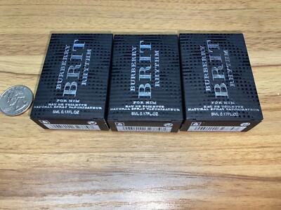 Burberry Brit Rhythm  Men Cologne 5ml-0.17oz SPLASH Travel MINI  EDT LOT OF 3