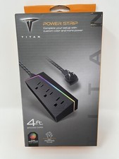 Titan 3-Outlet Gaming Surge Protector, 4ft Extension Cord, LED Light Strip NEW