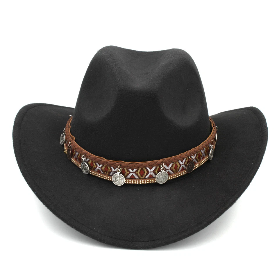 Sombrero de Vaquero Occidental para Niños Niñas Niños Gorra de Vaquera con Monedas Punk Banda para Sombrero Foto 3 de 4