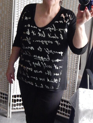 TUNIKA Pulli *SCHWARZ mit silberner SCHRIFT*Mischgewebe*Italy Moda* Gr.44/46/48