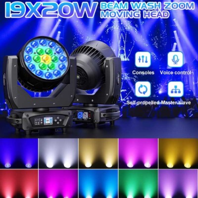 19x20W Zoom LED Moving Head Light RGBW Wash Beam Stage Lighting DJ Disco DMX