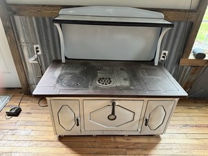 Kalamazoo Antique Wood Burning Cooking Stove Cast Iron Enamel White Baking Oven