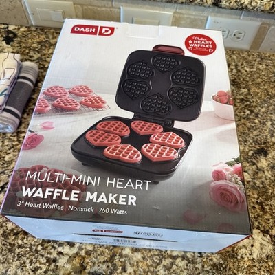 DASH Multi Mini Waffle Maker - 6 - 3  Heart Molds, Nonstick Graphite New In Box