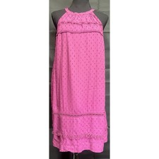 LOFT Outlet Pink Swiss Dot Dress M Sleeveless Tassel Hem Boho Shift NWT