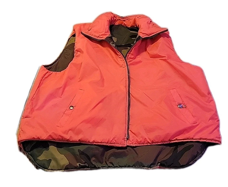 VTG Reversible Camo Vest Size XL Woodland / Hunters Orange Nylon Hunting Coat - Image 2 of 4