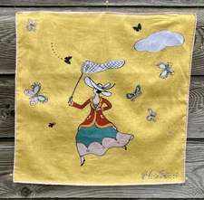 Nina Ricci Cotton Scarf Handkerchief Butterfly Catcher 15” x 15” Yellow