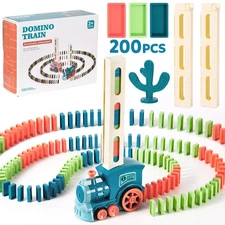 200 PCS Domino Train Toys Set, Automatic Dominos Building and Stacking Creati...