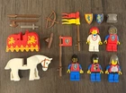 vintage LEGO Castle minifigures. lion knight crusaders, barding, rare lion flag