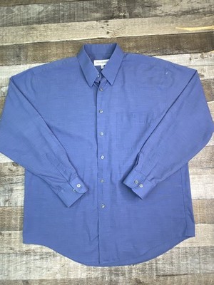 Yves Saint Laurent Button Shirt YSL Vintage Men's 16 34-35 Blue Long Sleeve