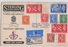 Stamps England KGV1 uprated on Sterling FDC festival of Britain cover Australia