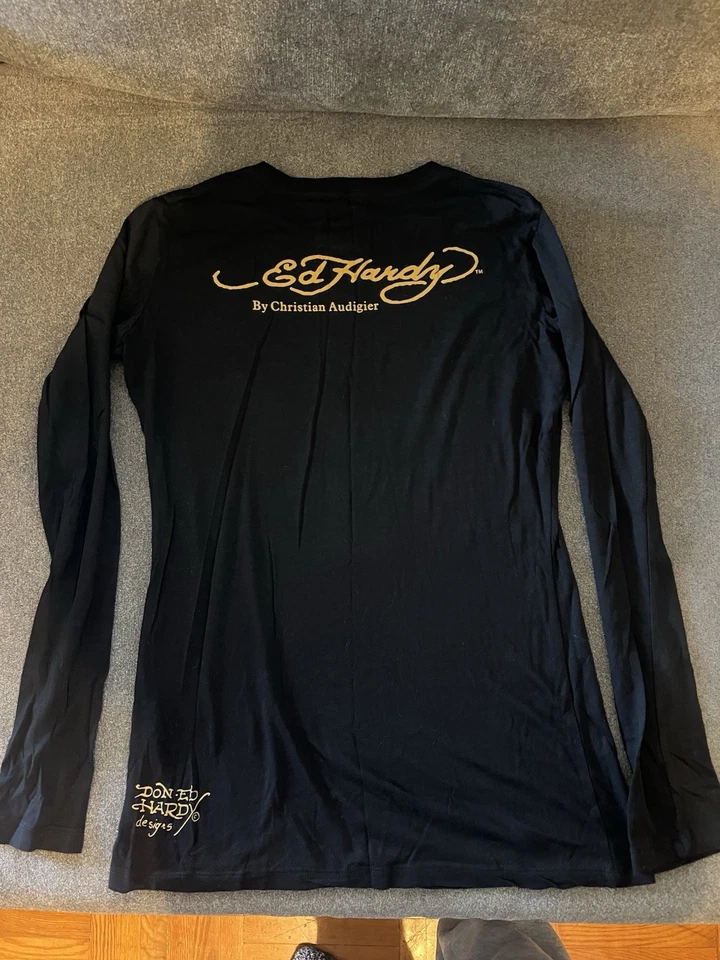 Ed Hardy Christian Audigier 复古水钻长袖 T 恤 S — 第 2/4 张图片