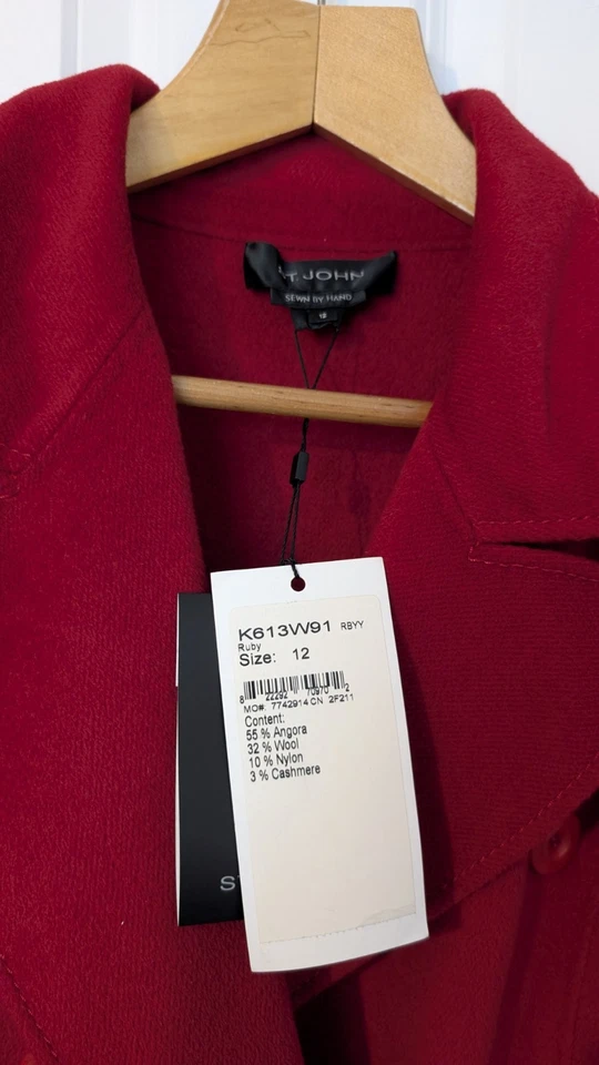 St John Red Coat Wool Cashmere Angora Coat Brand New With Tags UK 14 US 12 - Image 2 of 4