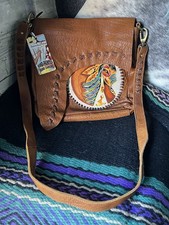 American Darling Hand-Painted Leather Brown Western Horse Motif Shoulder Bag