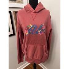 Polo Ralph Lauren RED PAINTED FLORAL SCRIPT LOGO Hoodie Sweatshirt Sz M