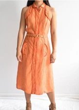 NWOT Weekend Max Mara ITALY MADE 100% Linen Shirt Dress US 12 Belted Orange