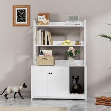 Wooden Hidden Cat Litter Box Enclosure Furniture with Storage Shelves  2 Door