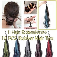 Wavy Ponytail Hair Extension Elastic Tie Dye Braids with 10 PCS Rubber Hair Ties