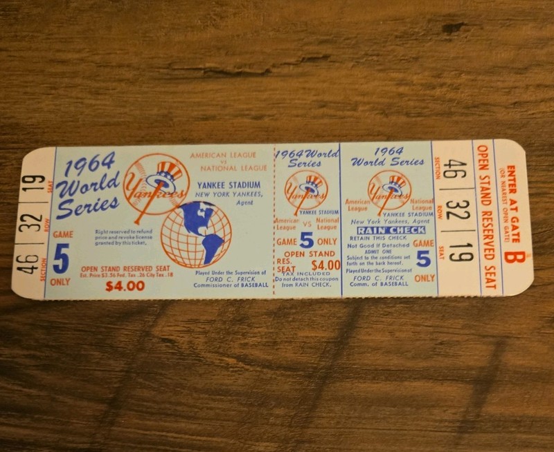 1964 World Series Game 5 Full Ticket NY Yankees Vs Cardinal Excellent CONDITION